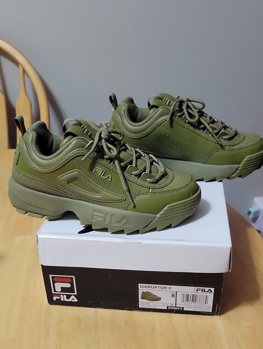Like New Olive Colored Fila Disruptor Sneakers - Picture 2 of 8